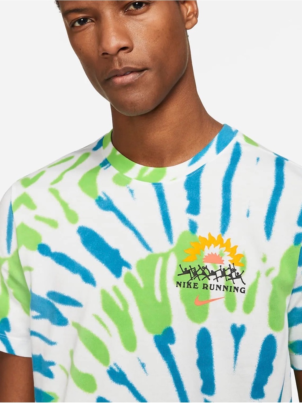Nike Running Men's Blue & Green Tie-Dye Crewneck T